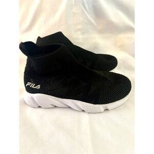Fila Youth Sock Sneakers Black White Slip On Athletic Shoes Black White Size 13